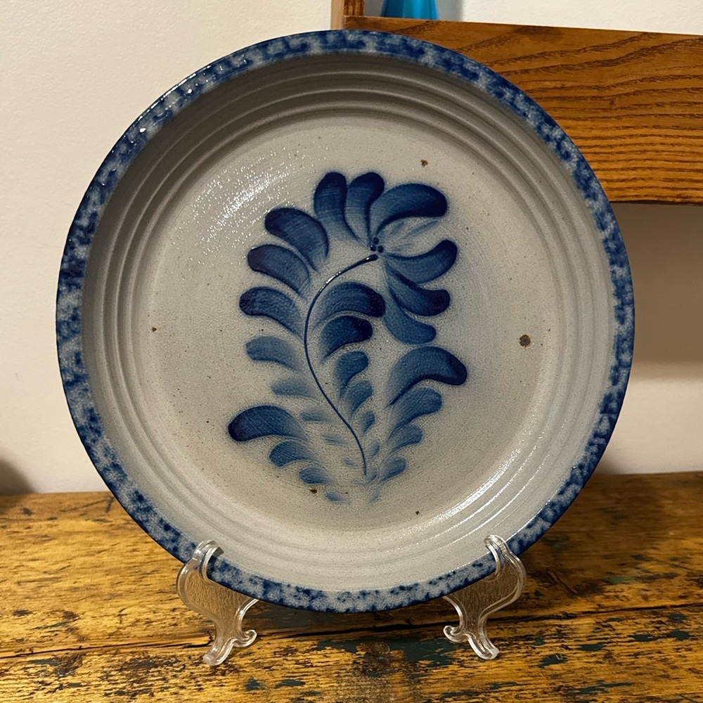 Artistic Blue Salt Glaze Floral Pie Plate